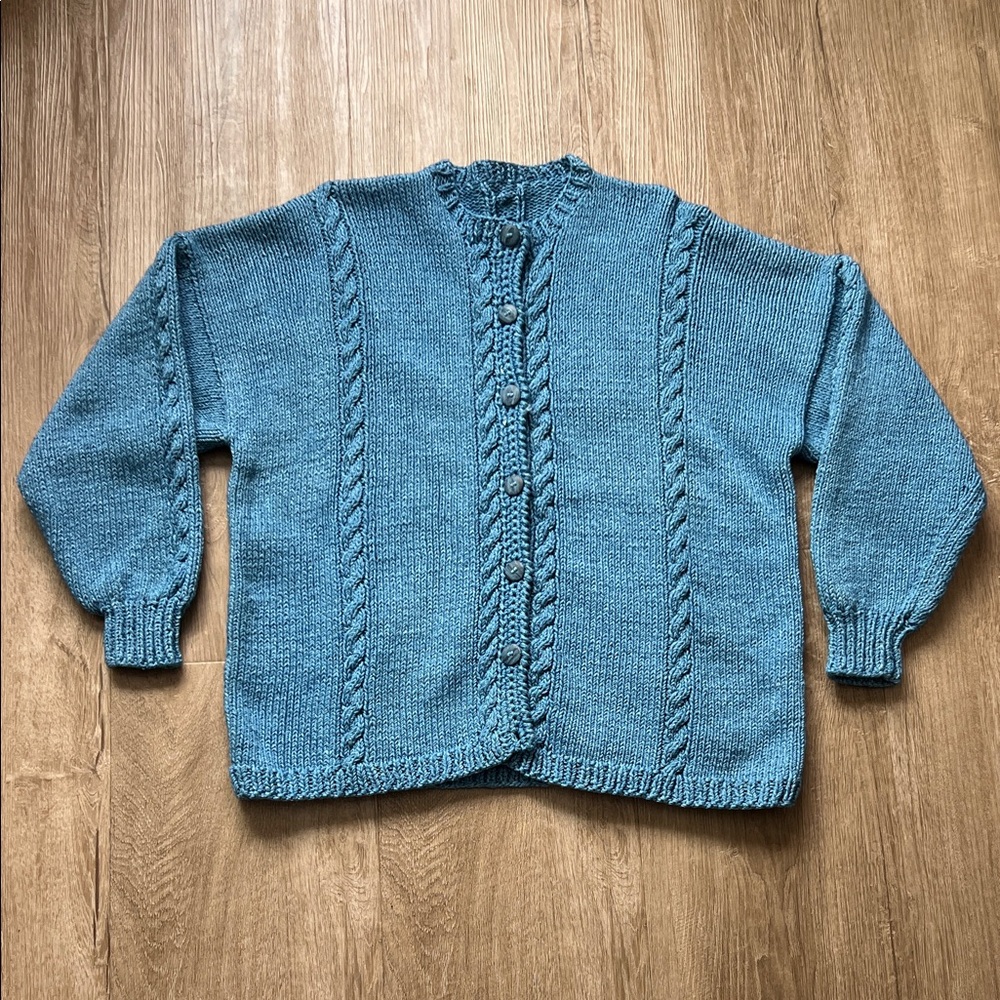 Handmade Women’s Elegant Blue Cable Knit Sweater